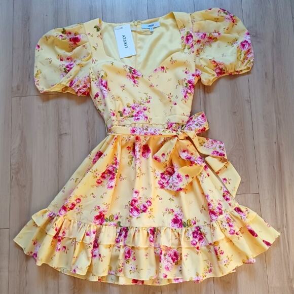 LIKELY Mini Dress Floral Snapdragon Yellow Pink S NWT SOLD OUT Revolve - Picture 1 of 12